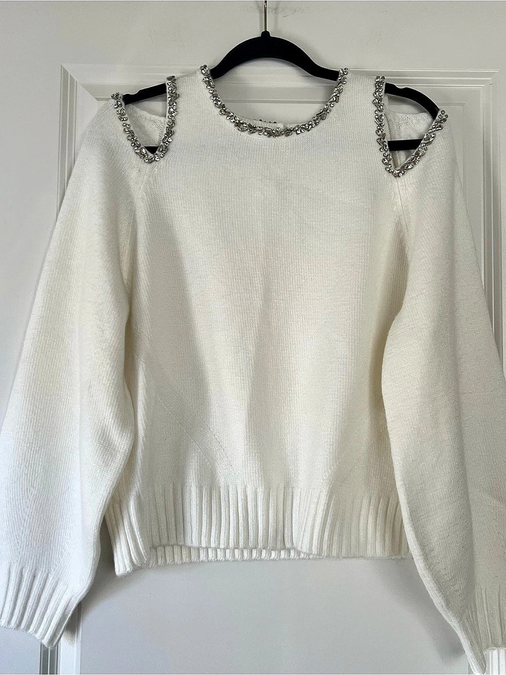 White House Black Market Embellished Cold Shoulder White Sweater Like New